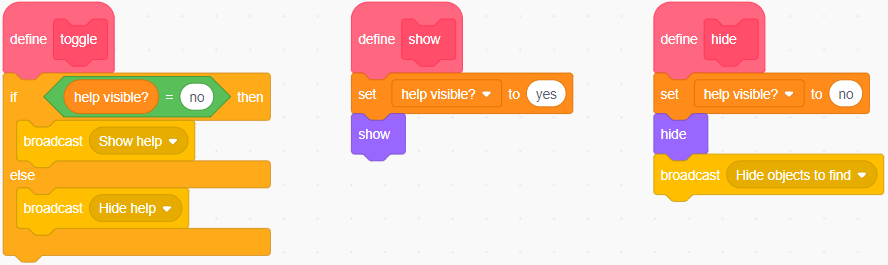 Help screen, custom blocks
